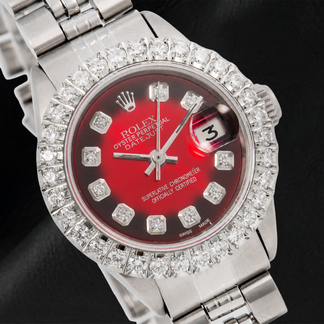 Orologio Rolex Datejust 6917 26 mm Quadrante Rosso con Diamanti Acciaio Inossidabile Bracciale Jubilee
