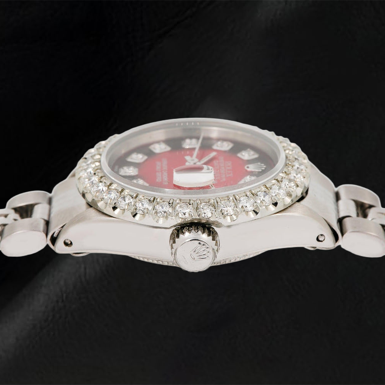 Orologio Rolex Datejust 6917 26 mm Quadrante Rosso con Diamanti Acciaio Inossidabile Bracciale Jubilee