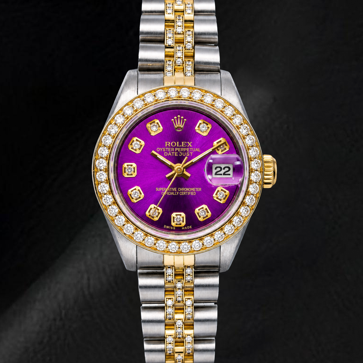 Orologio Rolex Datejust 6917 26 mm Quadrante Viola con Diamanti Bicolore Bracciale Jubilee Semi-Diamantato