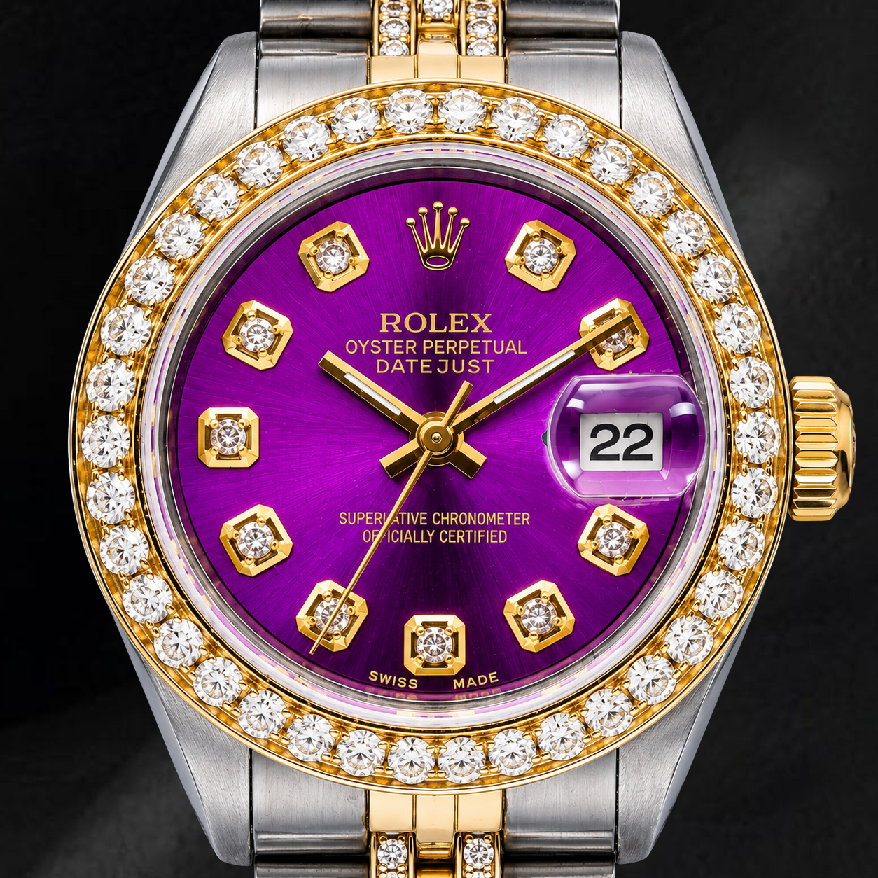 Orologio Rolex Datejust 6917 26 mm Quadrante Viola con Diamanti Bicolore Bracciale Jubilee Semi-Diamantato