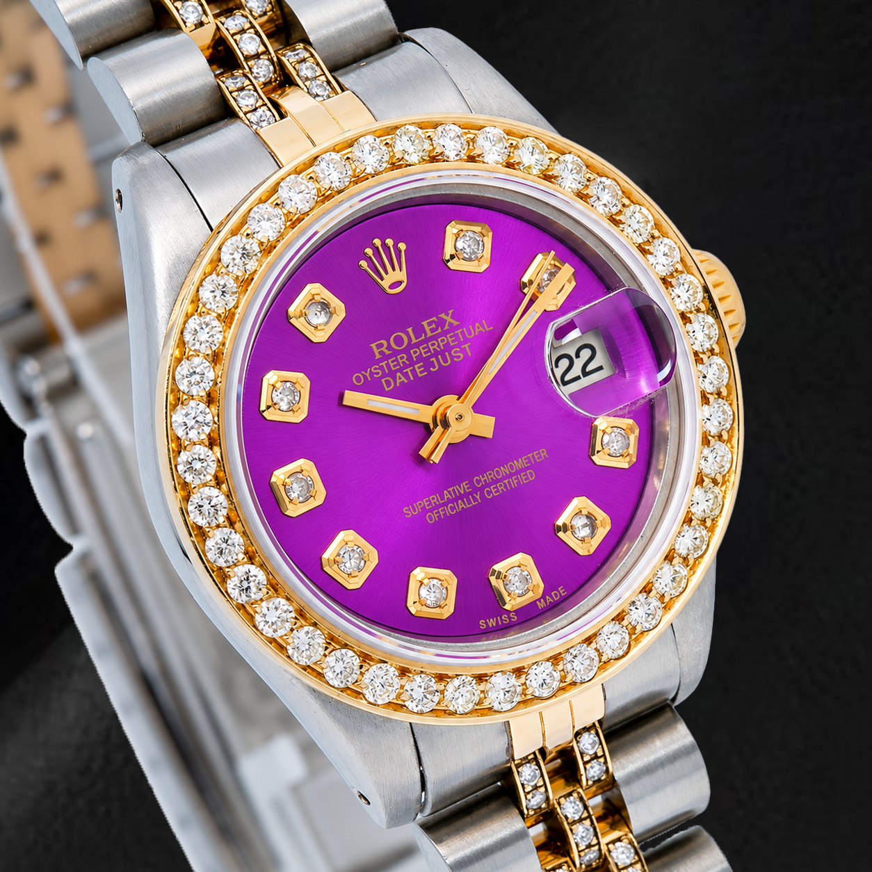 Orologio Rolex Datejust 6917 26 mm Quadrante Viola con Diamanti Bicolore Bracciale Jubilee Semi-Diamantato