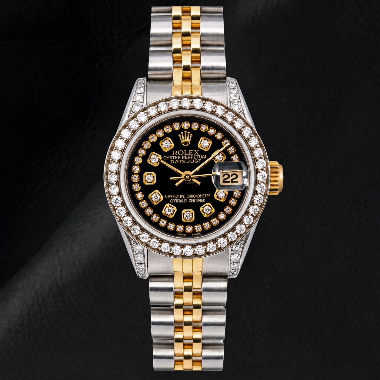 Orologio Rolex Datejust 6917 26mm Quadrante con Diamanti a Filo Nero Bicolore Bracciale Jubilee