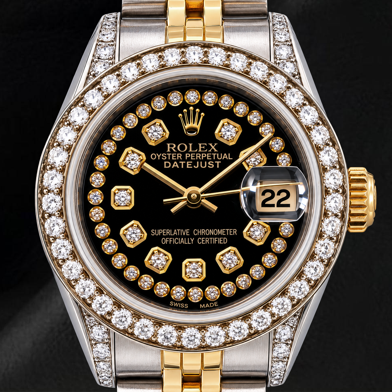 Orologio Rolex Datejust 6917 26mm Quadrante con Diamanti a Filo Nero Bicolore Bracciale Jubilee