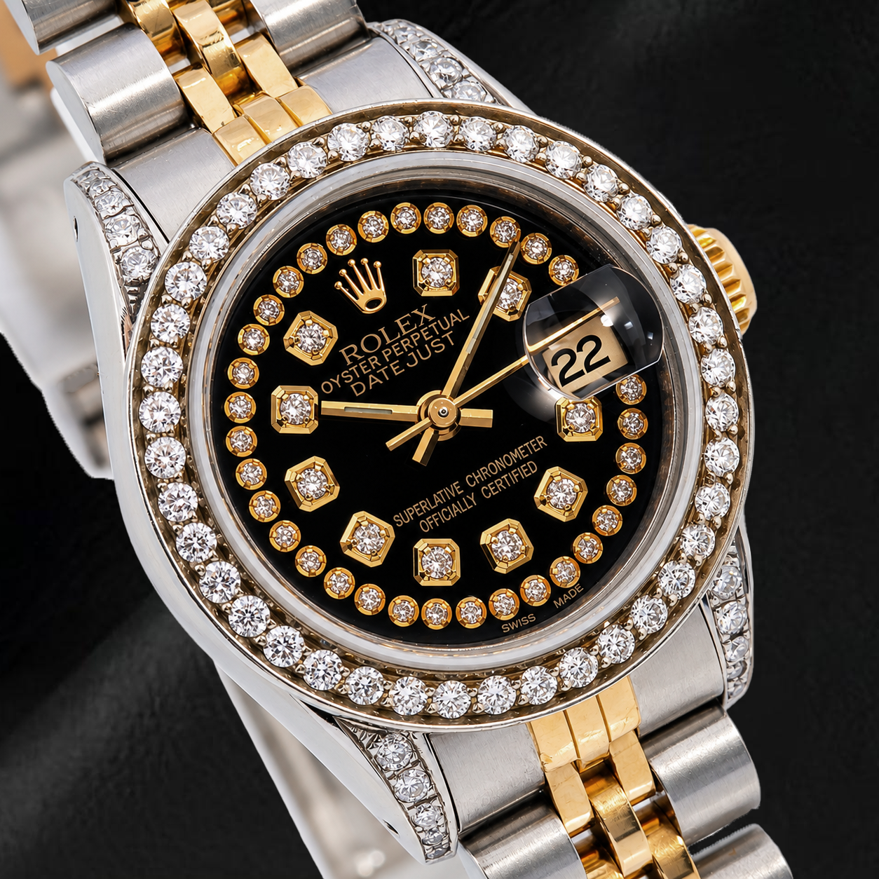 Orologio Rolex Datejust 6917 26mm Quadrante con Diamanti a Filo Nero Bicolore Bracciale Jubilee
