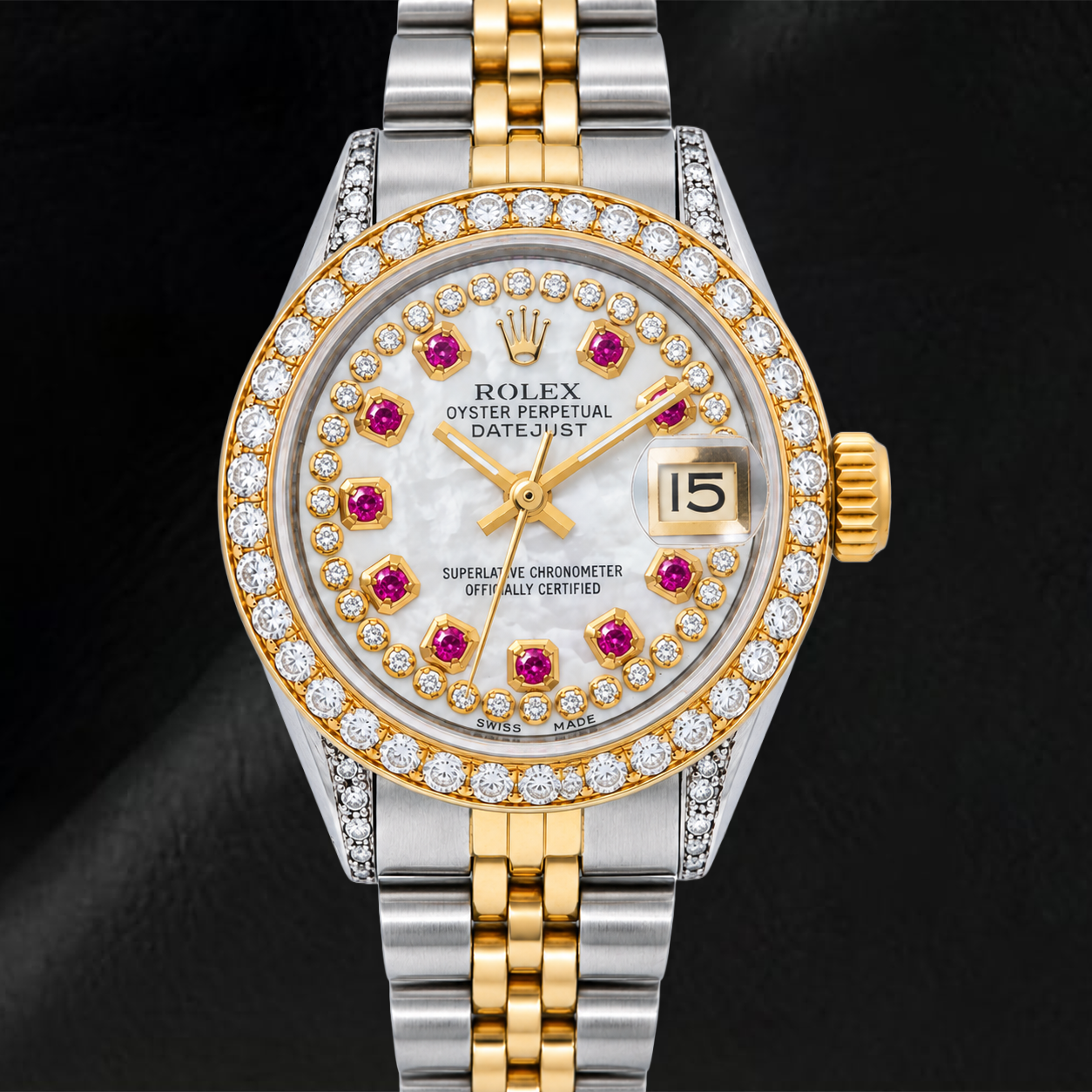 Orologio Rolex Datejust 69173 26 mm Bicolore con Quadrante con Diamanti a Filo in Madreperla Bianca e Bracciale Jubilee