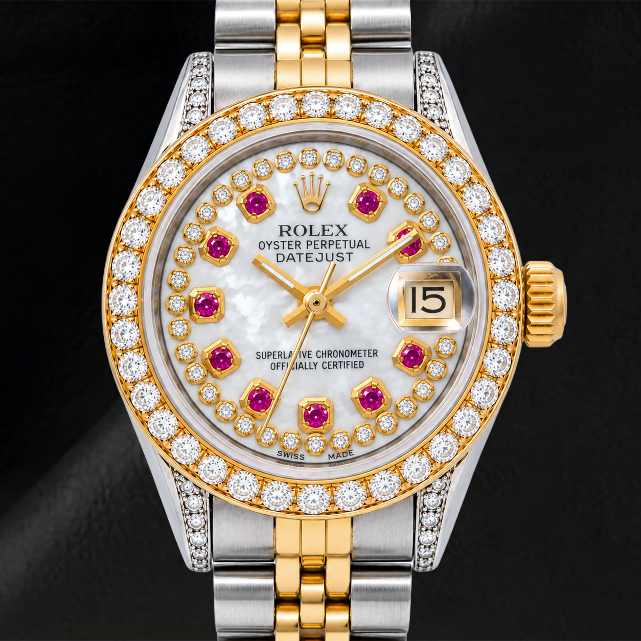 Orologio Rolex Datejust 69173 26 mm Bicolore con Quadrante con Diamanti a Filo in Madreperla Bianca e Bracciale Jubilee