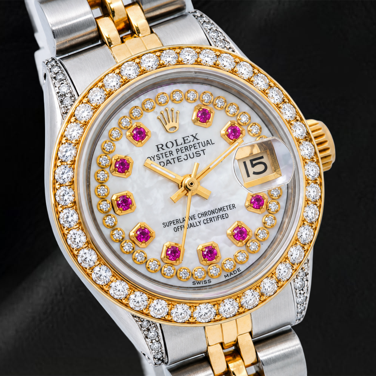 Orologio Rolex Datejust 69173 26 mm Bicolore con Quadrante con Diamanti a Filo in Madreperla Bianca e Bracciale Jubilee