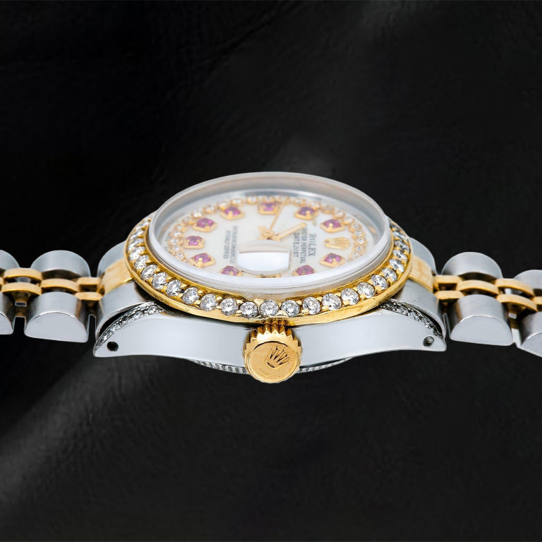 Orologio Rolex Datejust 69173 26 mm Bicolore con Quadrante con Diamanti a Filo in Madreperla Bianca e Bracciale Jubilee