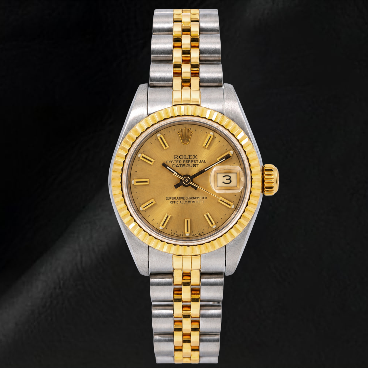 Orologio Rolex Datejust 69173 26 mm Quadrante Champagne con Indici a Bastone Bicolore Bracciale Jubilee