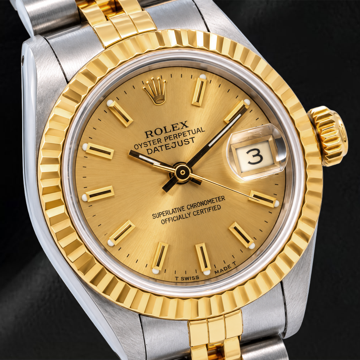Orologio Rolex Datejust 69173 26 mm Quadrante Champagne con Indici a Bastone Bicolore Bracciale Jubilee