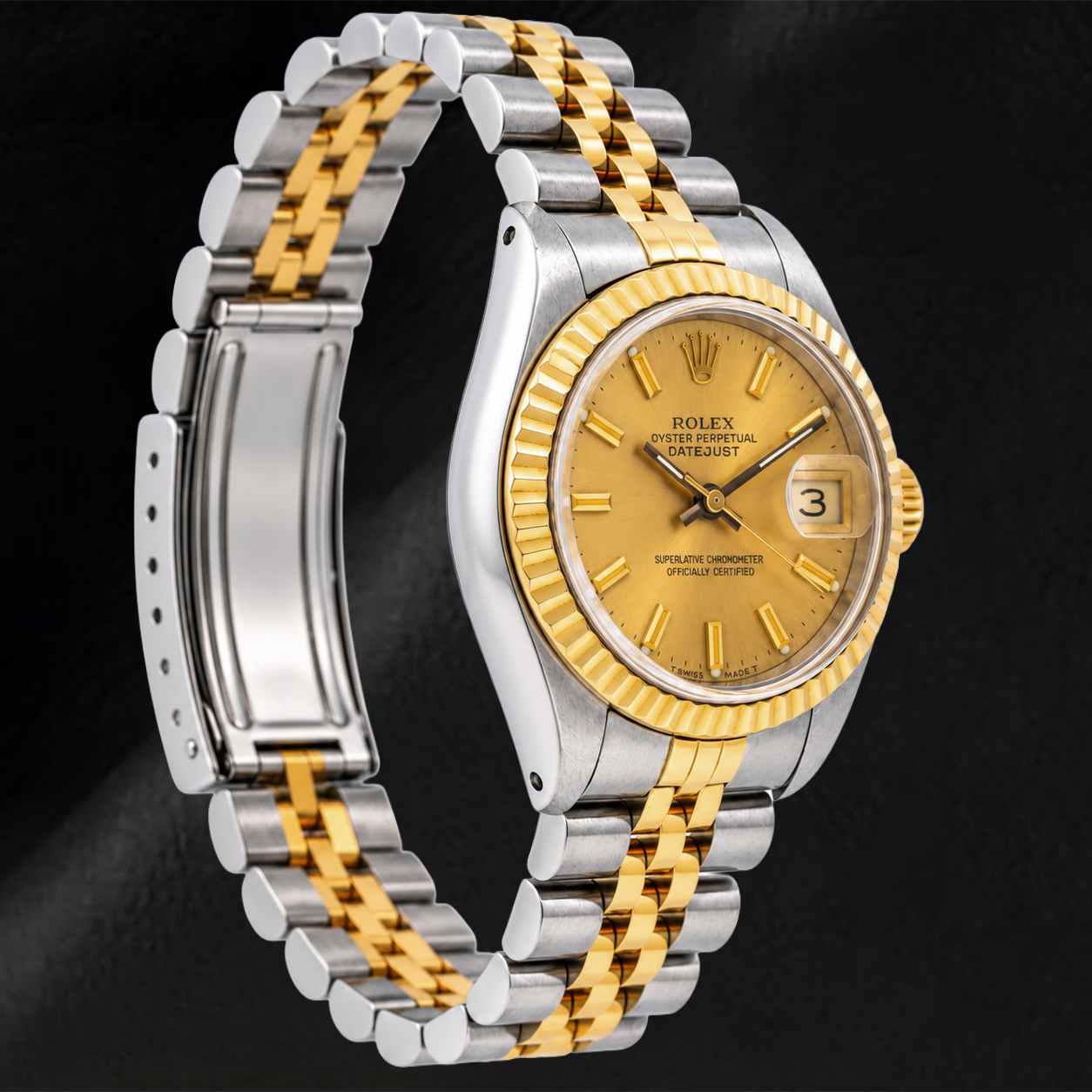 Orologio Rolex Datejust 69173 26 mm Quadrante Champagne con Indici a Bastone Bicolore Bracciale Jubilee