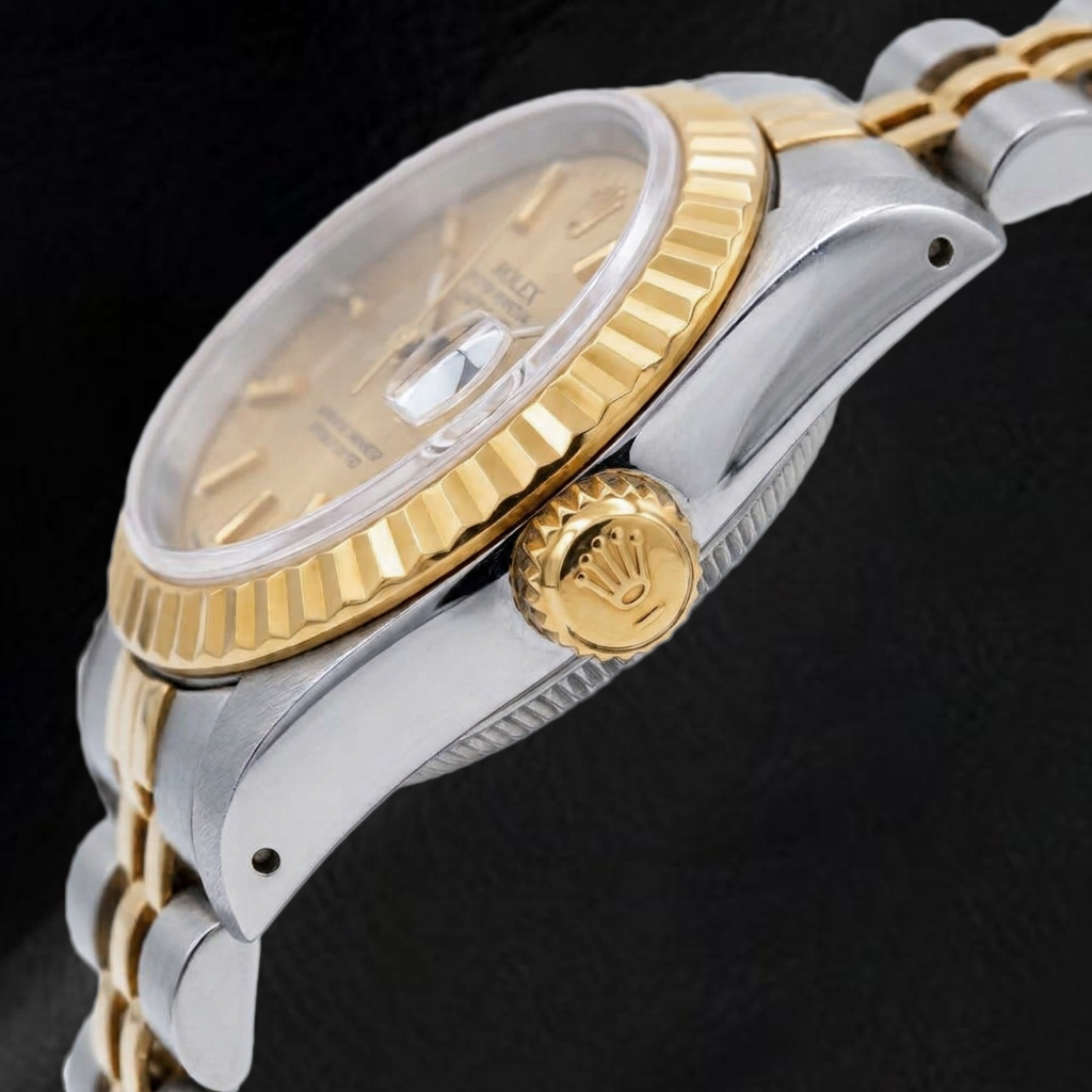 Orologio Rolex Datejust 69173 26 mm Quadrante Champagne con Indici a Bastone Bicolore Bracciale Jubilee