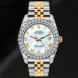 Orologio Rolex Datejust 69173 26 mm Quadrante in Madreperla Bianca con Numeri Romani Bicolore Bracciale Jubilee
