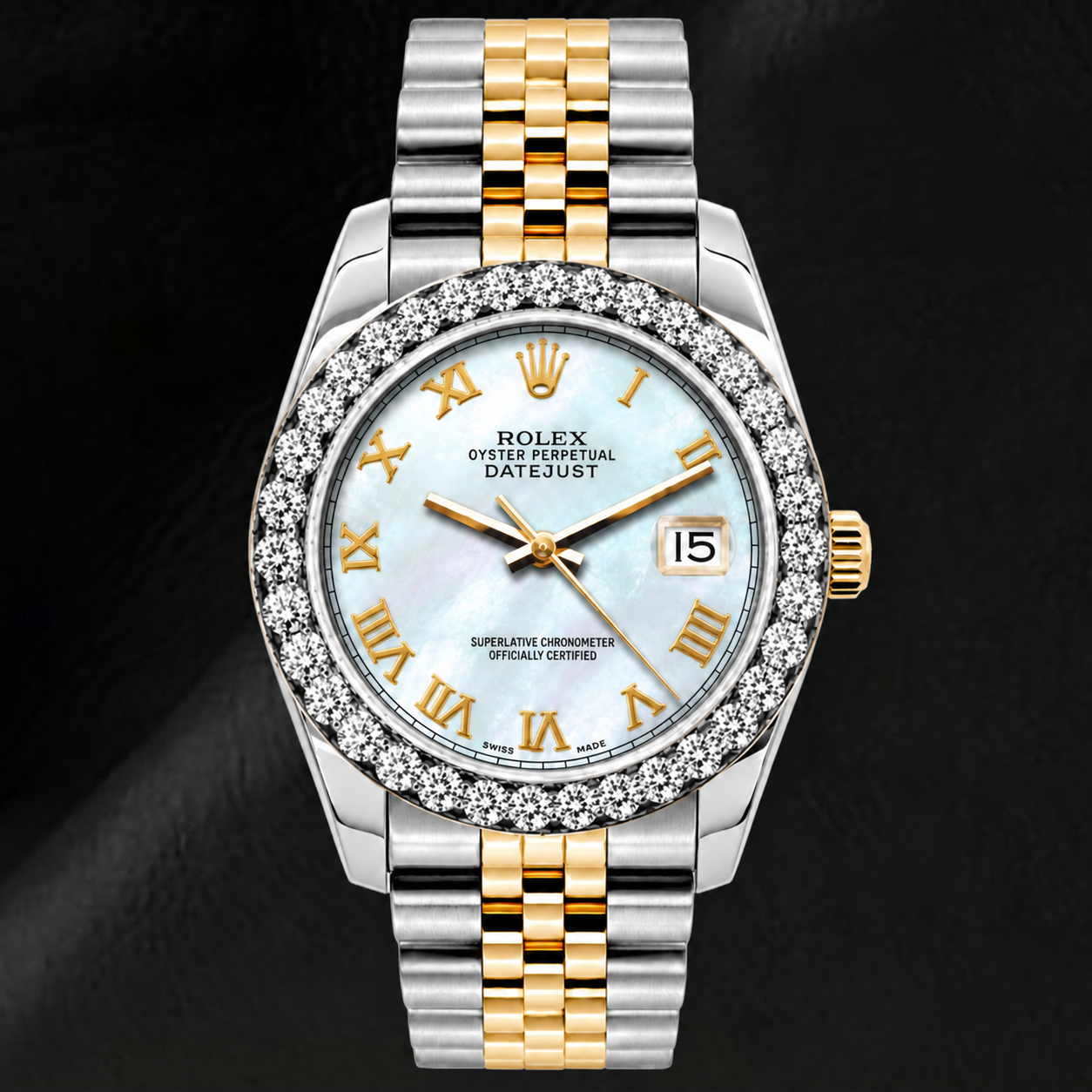 Orologio Rolex Datejust 69173 26 mm Quadrante in Madreperla Bianca con Numeri Romani Bicolore Bracciale Jubilee