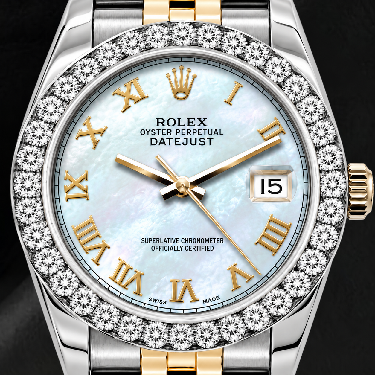 Orologio Rolex Datejust 69173 26 mm Quadrante in Madreperla Bianca con Numeri Romani Bicolore Bracciale Jubilee