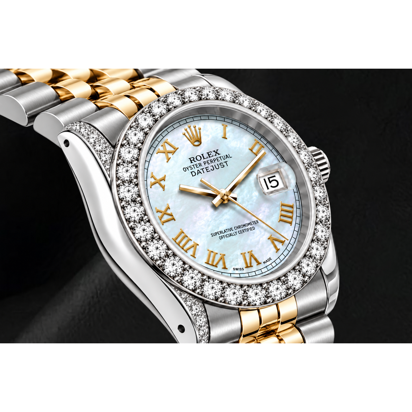 Orologio Rolex Datejust 69173 26 mm Quadrante in Madreperla Bianca con Numeri Romani Bicolore Bracciale Jubilee