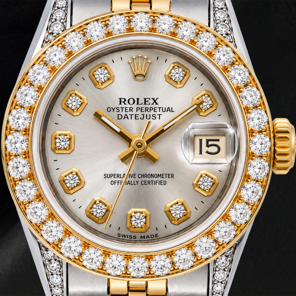 Orologio Rolex Datejust 69173 26mm Quadrante Argento con Diamanti Bicolore Bracciale Jubilee