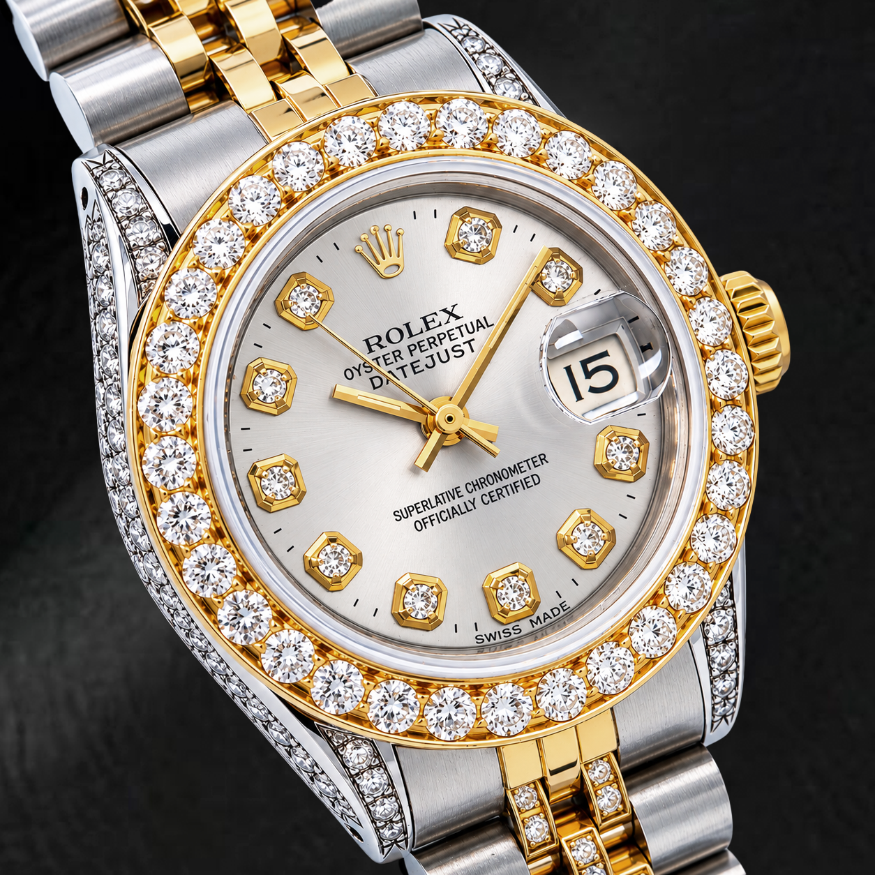 Orologio Rolex Datejust 69173 26mm Quadrante Argento con Diamanti Bicolore Bracciale Jubilee