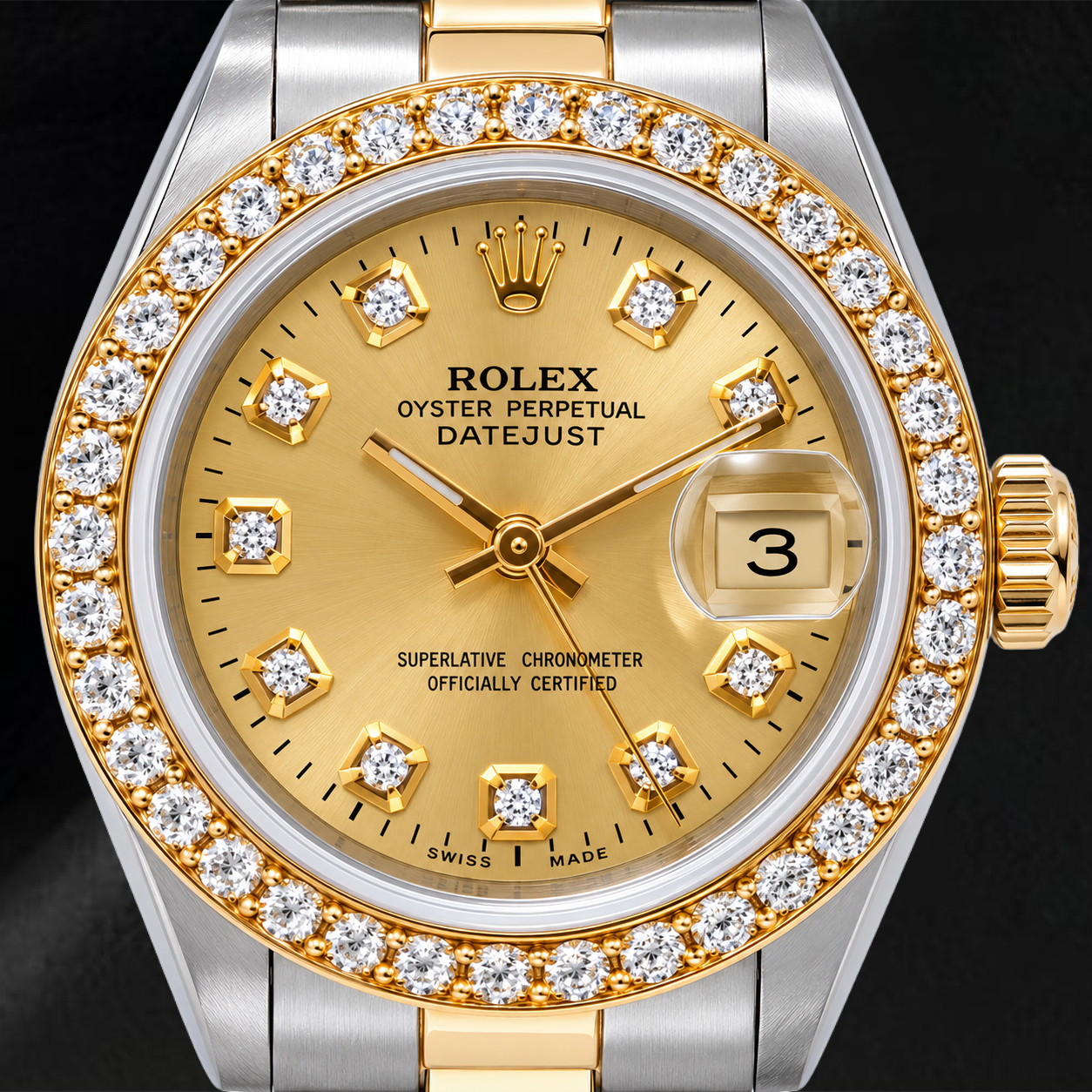 Orologio Rolex Datejust 69173 26mm Quadrante con Diamanti Champagne Bicolore Bracciale Oyster