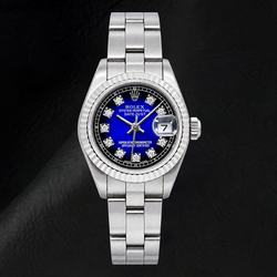 Orologio Rolex Datejust 69174 26 mm in Acciaio Inossidabile con Quadrante con Diamanti Blu Originale
