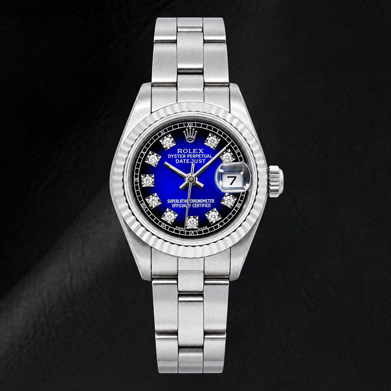 Orologio Rolex Datejust 69174 26 mm in Acciaio Inossidabile con Quadrante con Diamanti Blu Originale