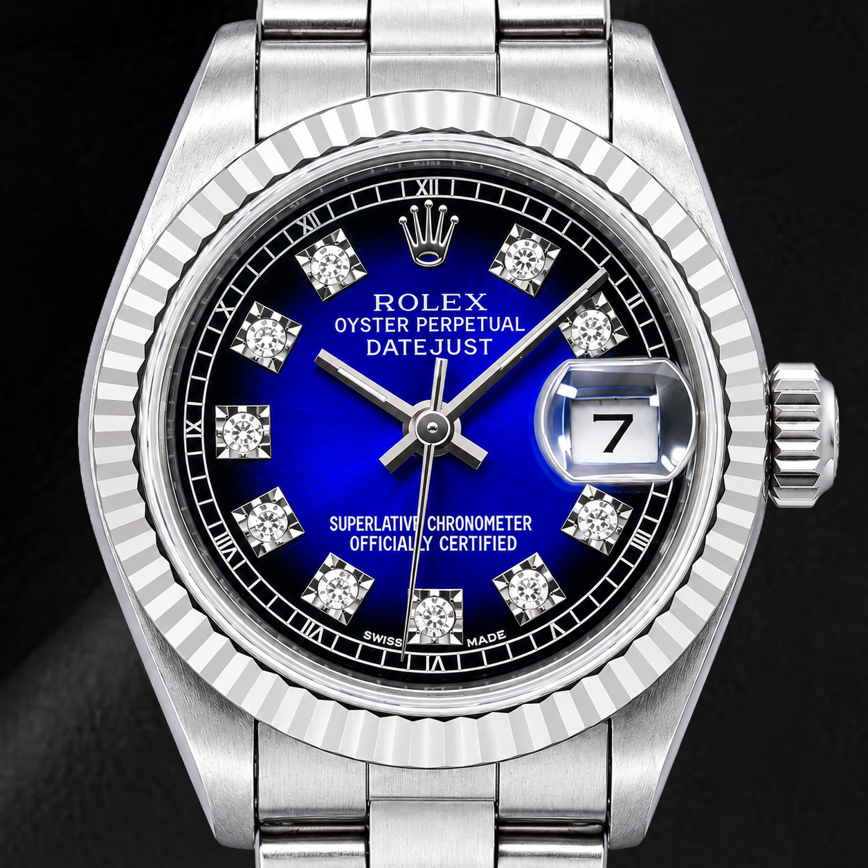 Orologio Rolex Datejust 69174 26 mm in Acciaio Inossidabile con Quadrante con Diamanti Blu Originale