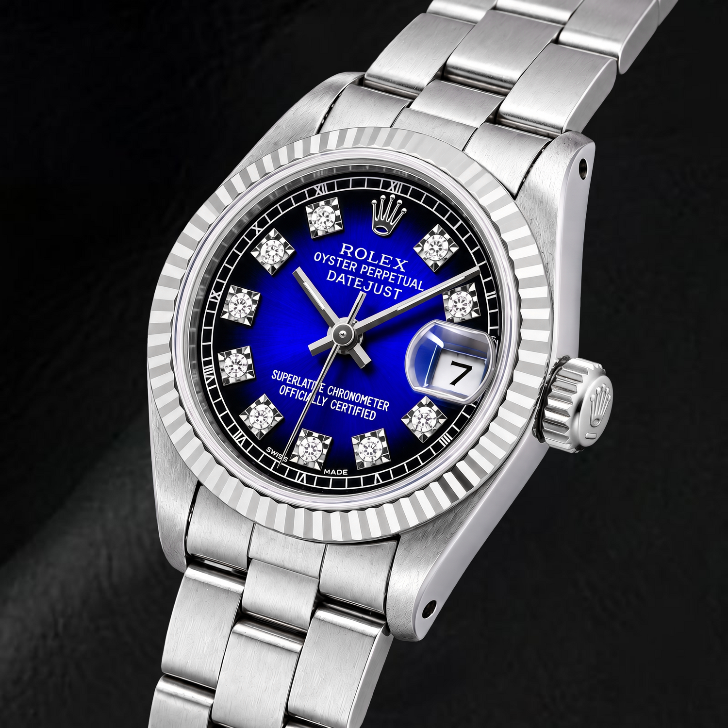 Orologio Rolex Datejust 69174 26 mm in Acciaio Inossidabile con Quadrante con Diamanti Blu Originale