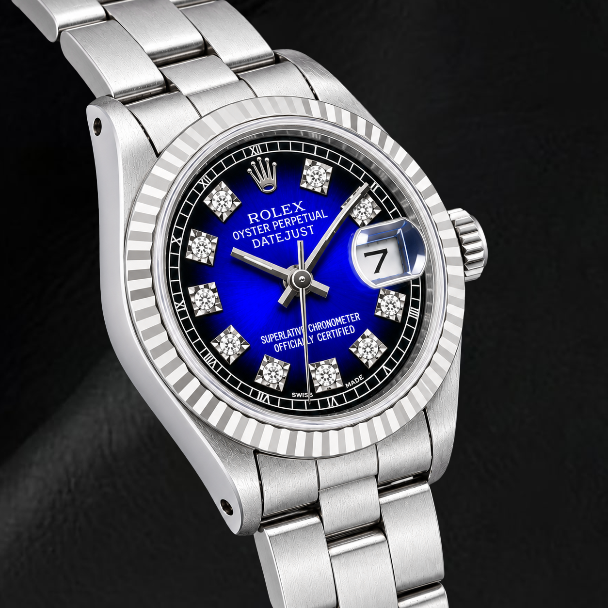 Orologio Rolex Datejust 69174 26 mm in Acciaio Inossidabile con Quadrante con Diamanti Blu Originale
