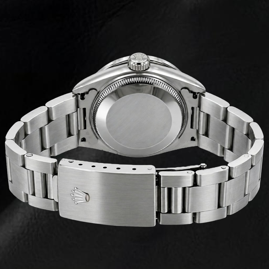 Orologio Rolex Oyster Perpetual 26mm 76030 con Quadrante Nero a Numeri Arabi e Lunetta con Diamanti