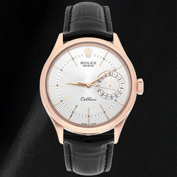 Orologio Rolex Oyster Perpetual 50515 39 mm in Oro Rosa con Quadrante Argento con Indici a Bastone e Cinturino in Pelle Nera