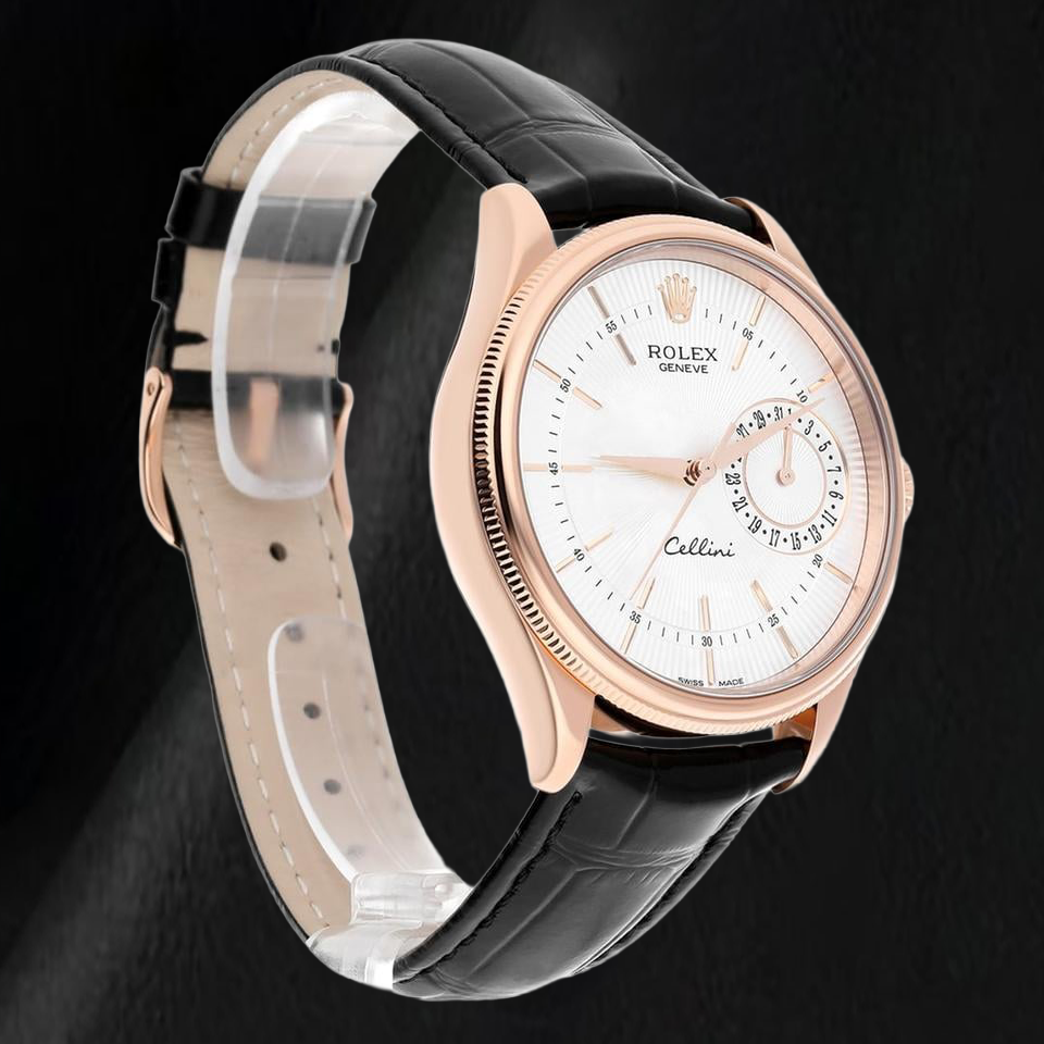 Orologio Rolex Oyster Perpetual 50515 39 mm in Oro Rosa con Quadrante Argento con Indici a Bastone e Cinturino in Pelle Nera