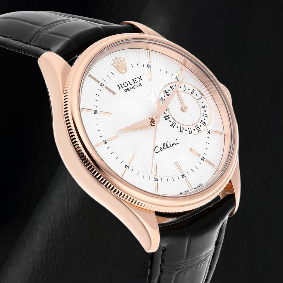 Orologio Rolex Oyster Perpetual 50515 39 mm in Oro Rosa con Quadrante Argento con Indici a Bastone e Cinturino in Pelle Nera