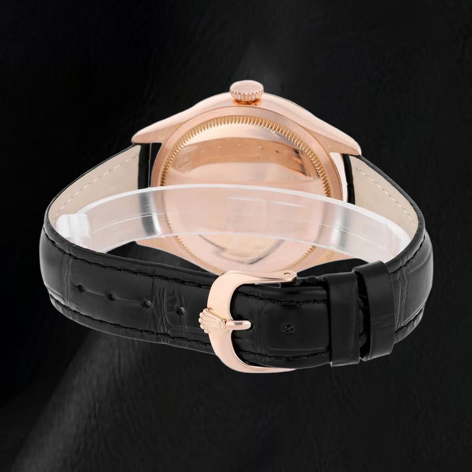 Orologio Rolex Oyster Perpetual 50515 39 mm in Oro Rosa con Quadrante Argento con Indici a Bastone e Cinturino in Pelle Nera