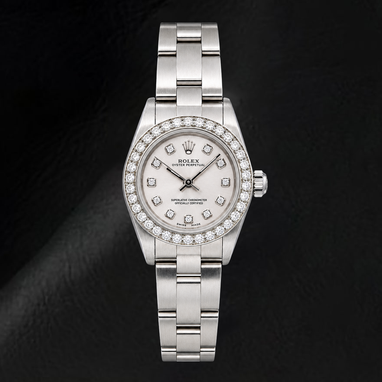 Orologio Rolex Oyster Perpetual 76080 26 mm in Acciaio Inossidabile con Quadrante con Diamanti Argento