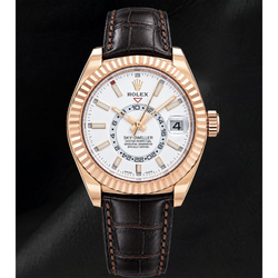 Orologio Rolex Sky-Dweller 326135 42 mm in Oro Rosa con Quadrante Bianco e Cinturino in Pelle Marrone