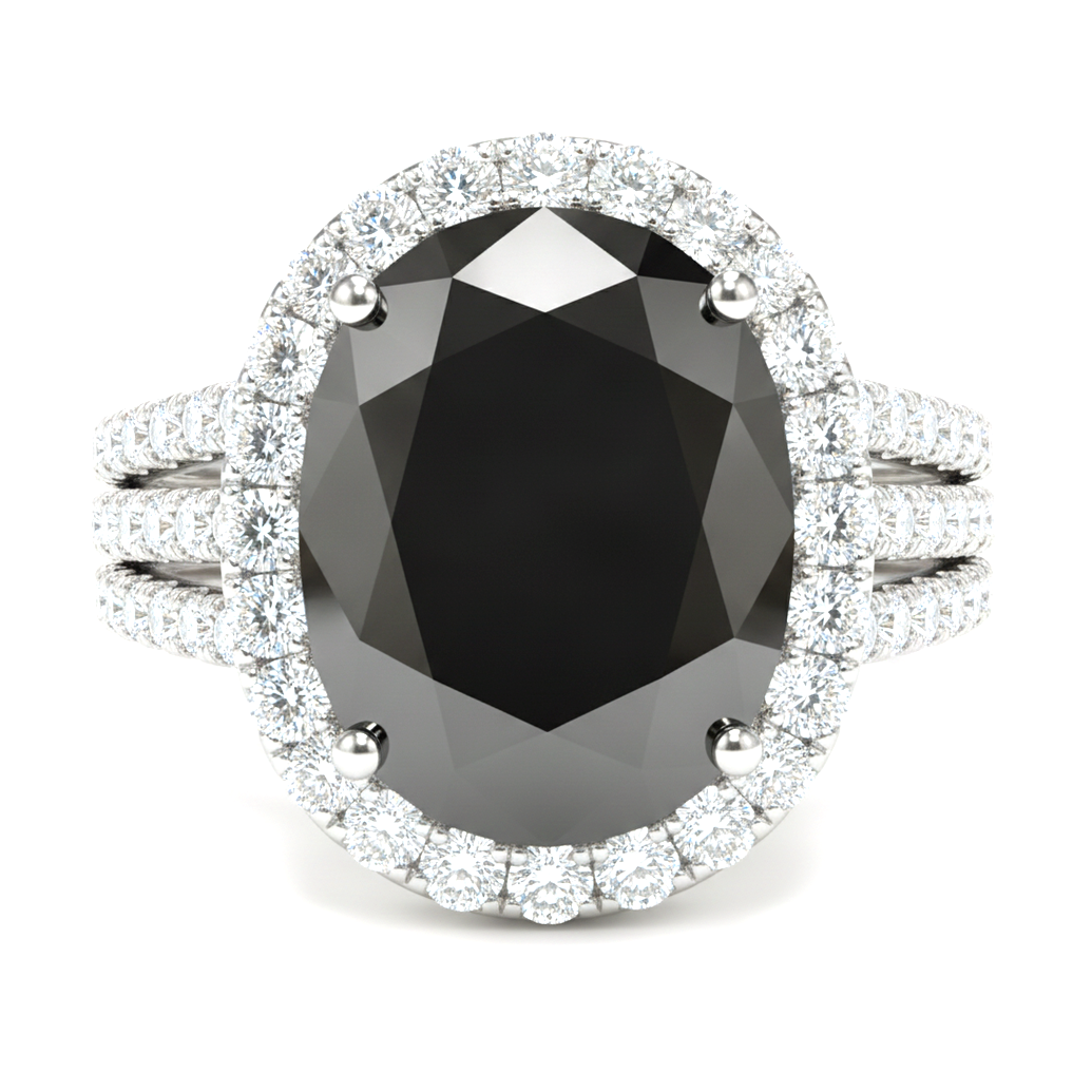 Anello di fidanzamento con diamante nero naturale ovale da 6 carati Halo in Oro Bianco 14K