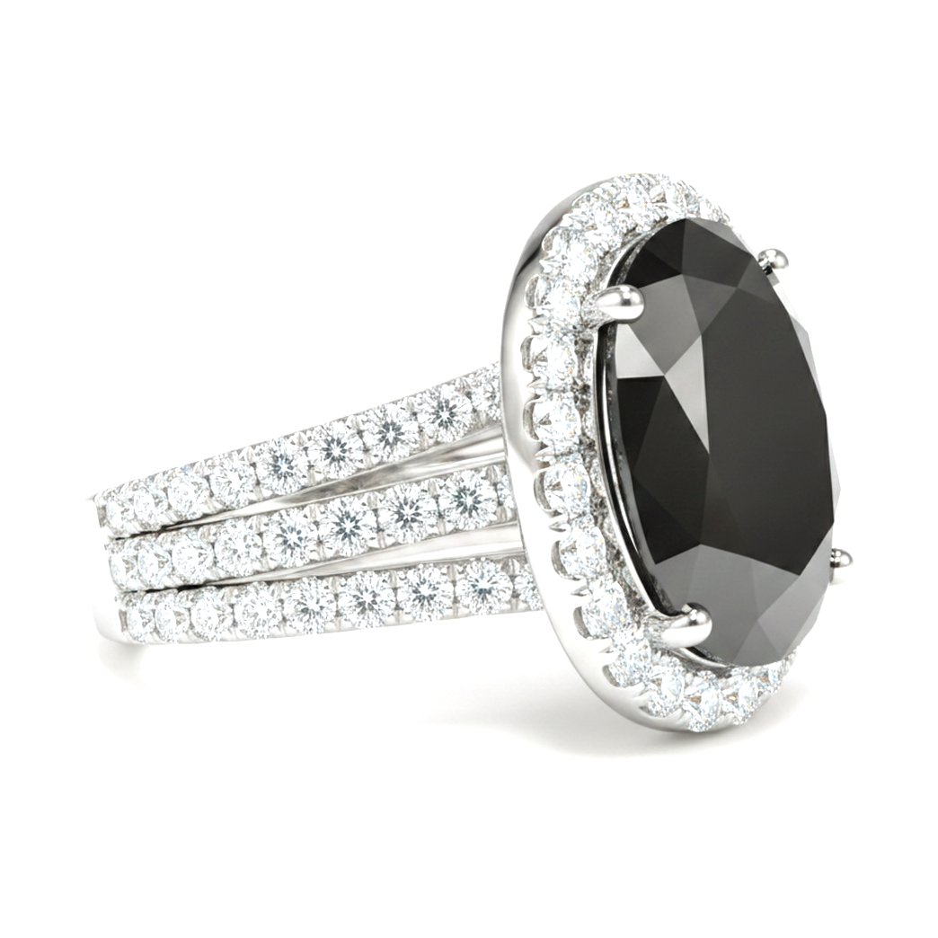 Anello di fidanzamento con diamante nero naturale ovale da 6 carati Halo in Oro Bianco 14K