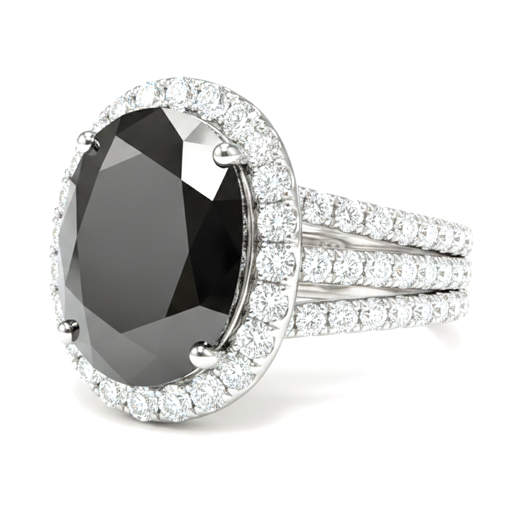 Anello di fidanzamento con diamante nero naturale ovale da 6 carati Halo in Oro Bianco 14K