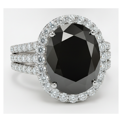 Anello di fidanzamento con diamante nero naturale ovale da 6 carati Halo in Oro Bianco 14K