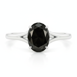Anello di Fidanzamento Solitario Ovale a Cattedrale con Diamante Nero Naturale da 5 Carati in Oro Bianco 14K