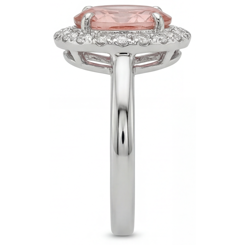 Anello con Zaffiro Padparadscha Ovale da Laboratorio da 4,3 Carati Halo in Oro Bianco 14K