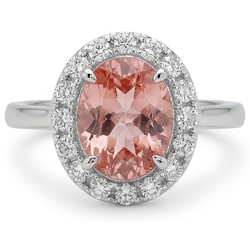 Anello con Zaffiro Padparadscha Ovale da Laboratorio da 4,3 Carati Halo in Oro Bianco 14K