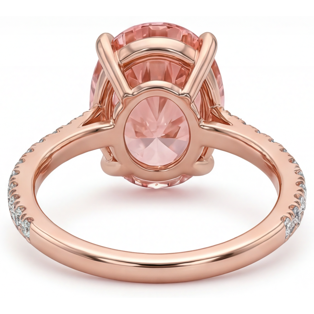 Anello con Zaffiro Padparadscha Ovale da 4,3 Carati da Laboratorio e Pavé in Oro Rosa 14K