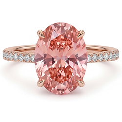 Anello con Zaffiro Padparadscha Ovale da 4,3 Carati da Laboratorio e Pavé in Oro Rosa 14K