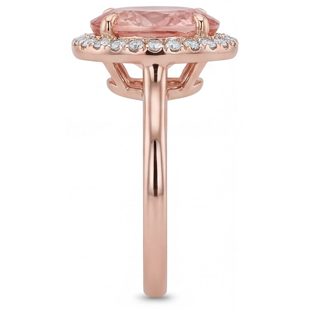 Anello con Zaffiro Pesca Padparadscha Naturale Ovale da 2,8 Carati Halo con Gambo Liscio in Oro Rosa 14K