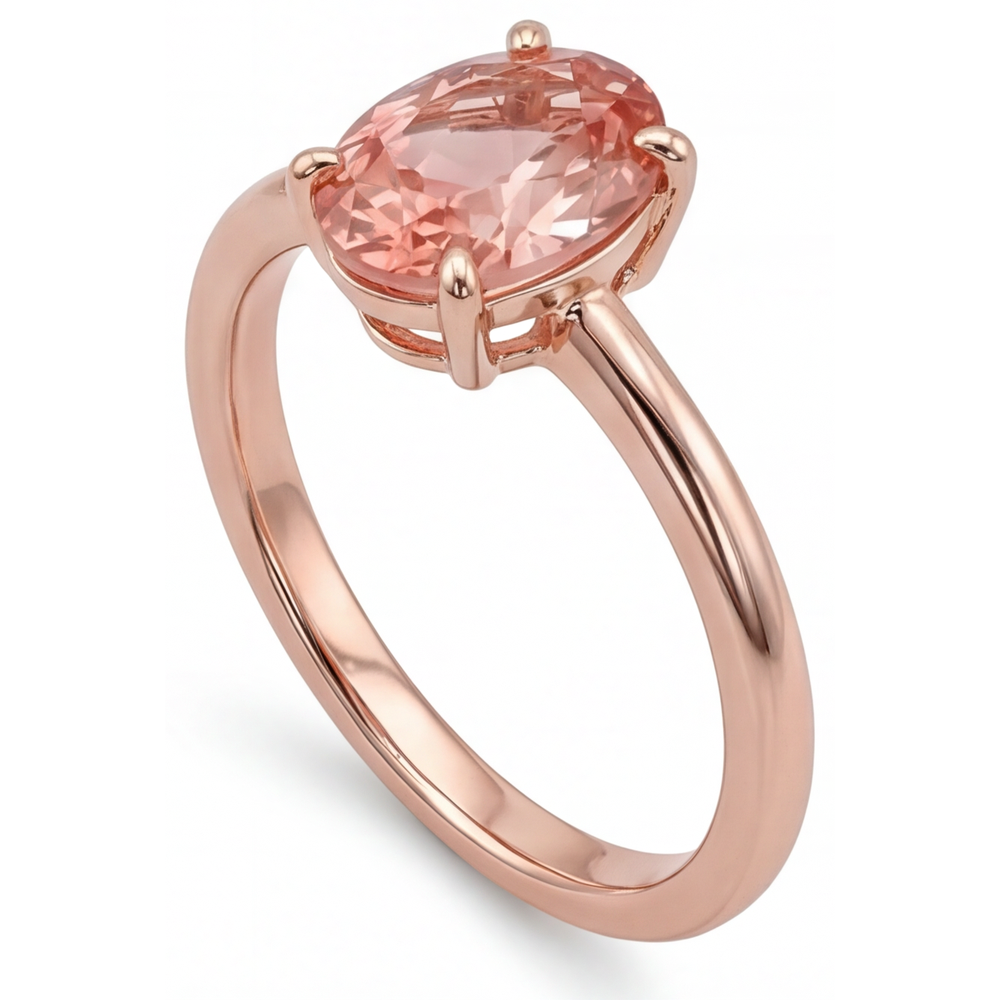 Anello Solitario in Oro Rosa con Zaffiro Padparadscha Pesca Naturale Ovale da 2,2 Carati