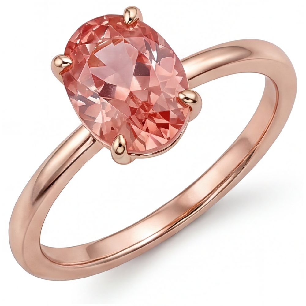 Anello Solitario in Oro Rosa con Zaffiro Padparadscha Pesca Naturale Ovale da 2,2 Carati
