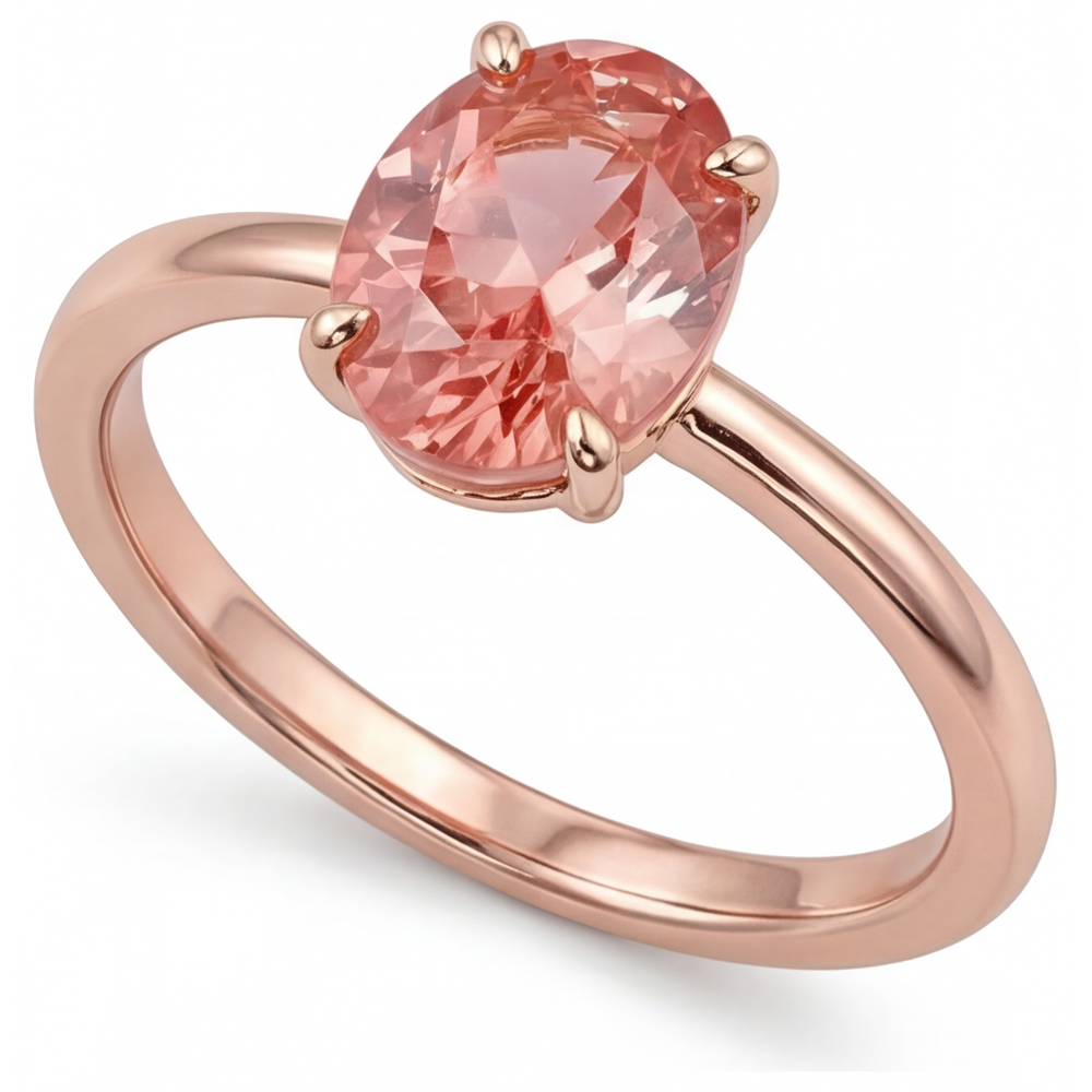 Anello Solitario in Oro Rosa con Zaffiro Padparadscha Pesca Naturale Ovale da 2,2 Carati