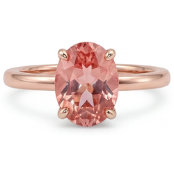 Anello Solitario in Oro Rosa con Zaffiro Padparadscha Pesca Naturale Ovale da 2,2 Carati