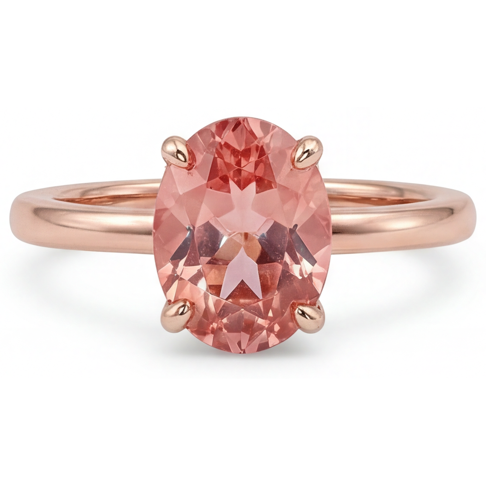 Anello Solitario in Oro Rosa con Zaffiro Padparadscha Pesca Naturale Ovale da 2,2 Carati